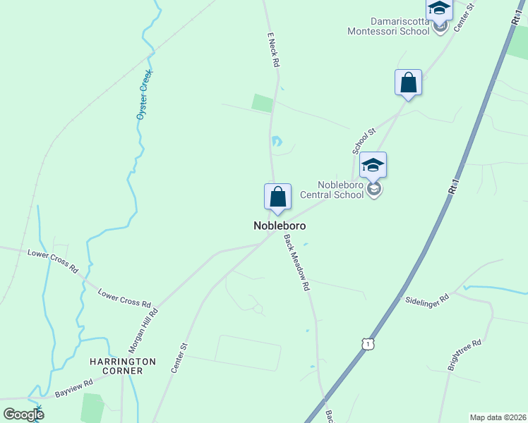 map of restaurants, bars, coffee shops, grocery stores, and more near 16 East Neck Road in Nobleboro