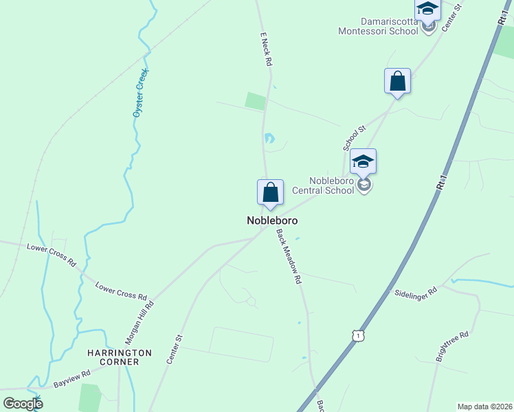 map of restaurants, bars, coffee shops, grocery stores, and more near 16 East Neck Road in Nobleboro