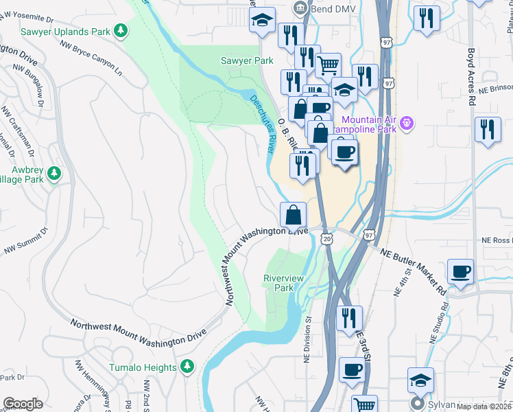 map of restaurants, bars, coffee shops, grocery stores, and more near 3053 Northwest Golf View Drive in Bend