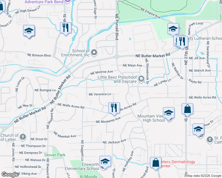 map of restaurants, bars, coffee shops, grocery stores, and more near 1971 Northeast Hollowtree Lane in Bend