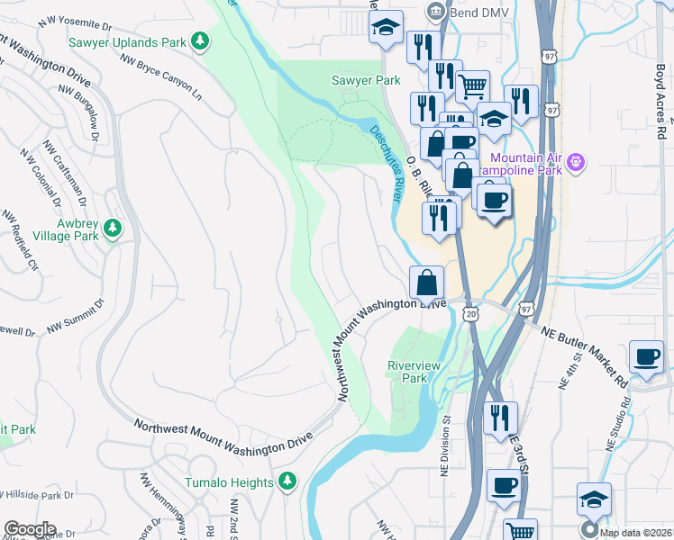map of restaurants, bars, coffee shops, grocery stores, and more near 3061 Northwest Clubhouse Drive in Bend