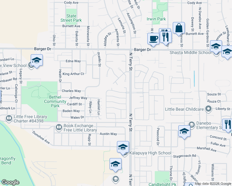 map of restaurants, bars, coffee shops, grocery stores, and more near 5268 Olympic Circle in Eugene