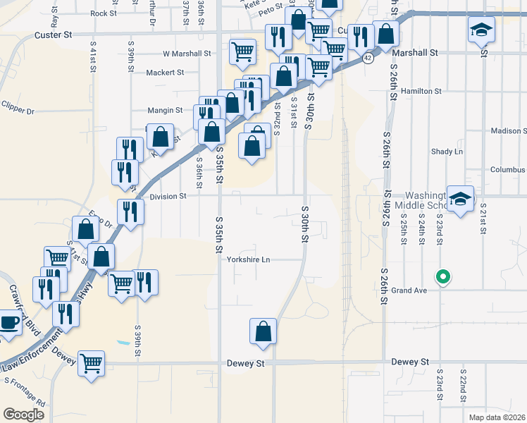 map of restaurants, bars, coffee shops, grocery stores, and more near 3307 Division Street in Manitowoc