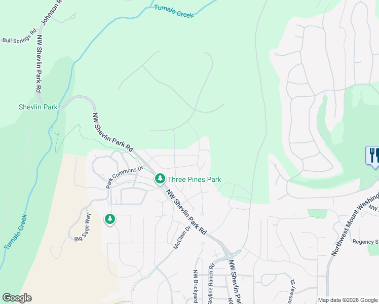 map of restaurants, bars, coffee shops, grocery stores, and more near 19184 Park Commons Drive in Bend