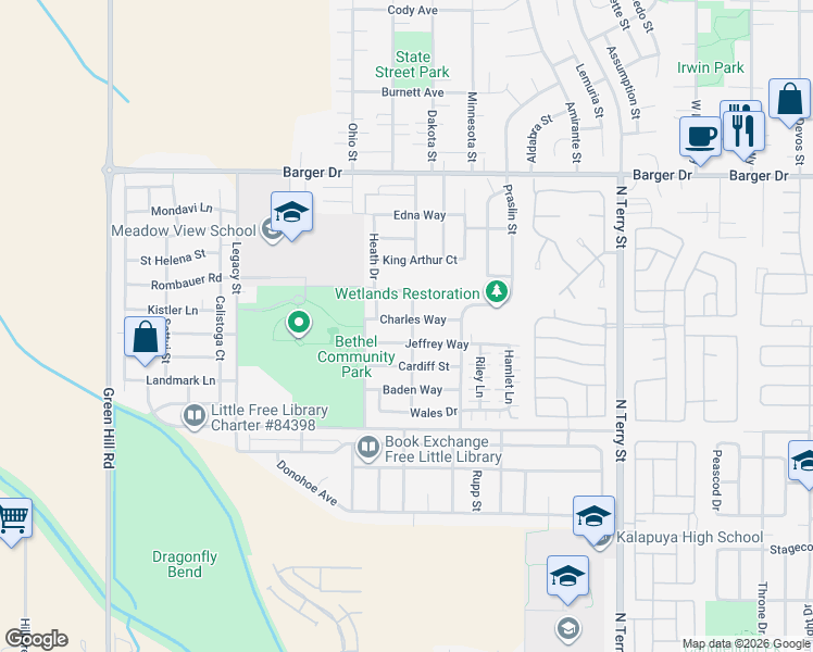 map of restaurants, bars, coffee shops, grocery stores, and more near 5510 Charles Way in Eugene