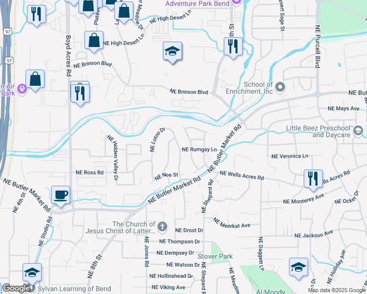 map of restaurants, bars, coffee shops, grocery stores, and more near 2969 Northeast Lotno Drive in Bend