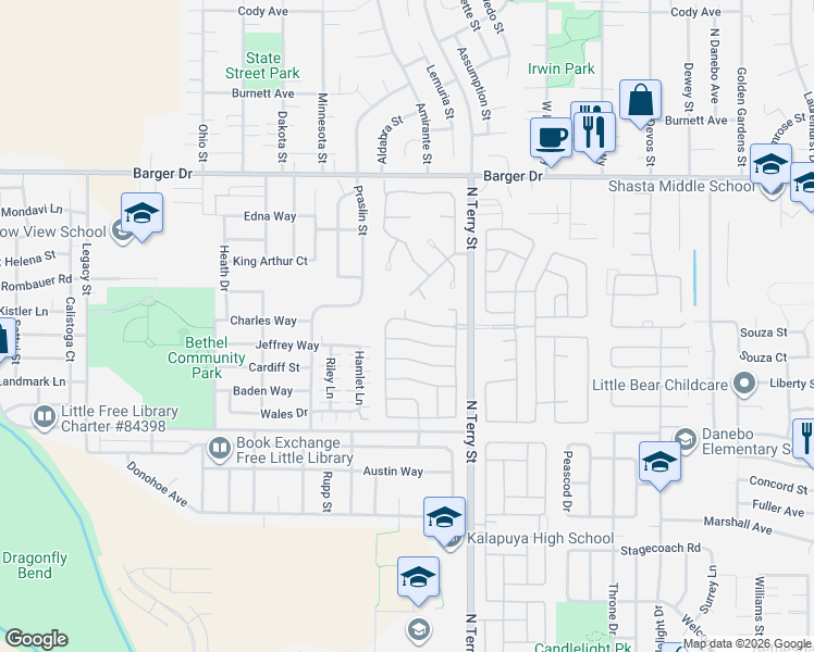 map of restaurants, bars, coffee shops, grocery stores, and more near 5276 Olympic Circle in Eugene