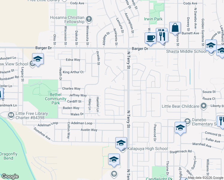 map of restaurants, bars, coffee shops, grocery stores, and more near 5268 Olympic Circle in Eugene