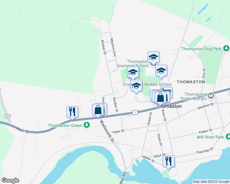map of restaurants, bars, coffee shops, grocery stores, and more near 33 Booker Street in Thomaston