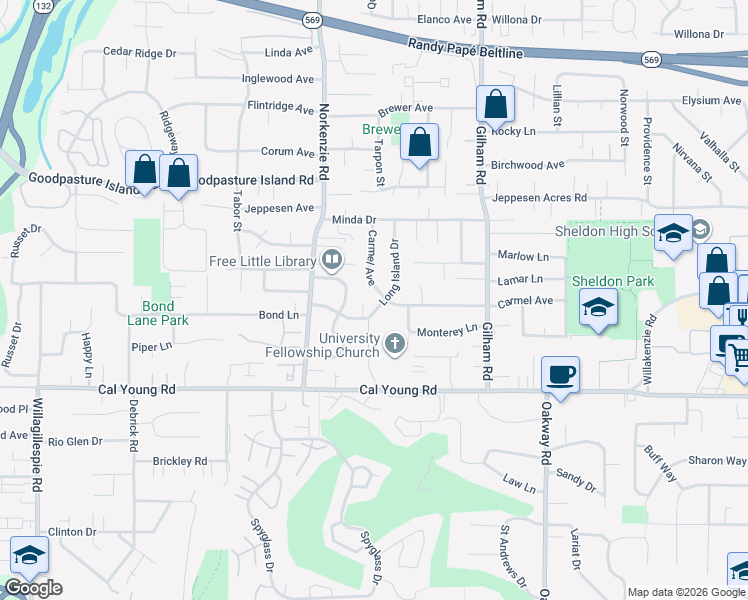 map of restaurants, bars, coffee shops, grocery stores, and more near 1798 Carmel Avenue in Eugene