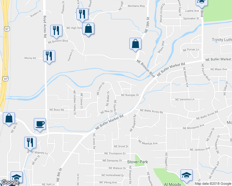 map of restaurants, bars, coffee shops, grocery stores, and more near 2969 Northeast Lotno Drive in Bend