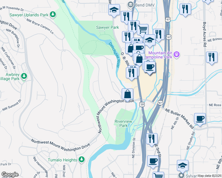 map of restaurants, bars, coffee shops, grocery stores, and more near 3053 Northwest Golf View Drive in Bend