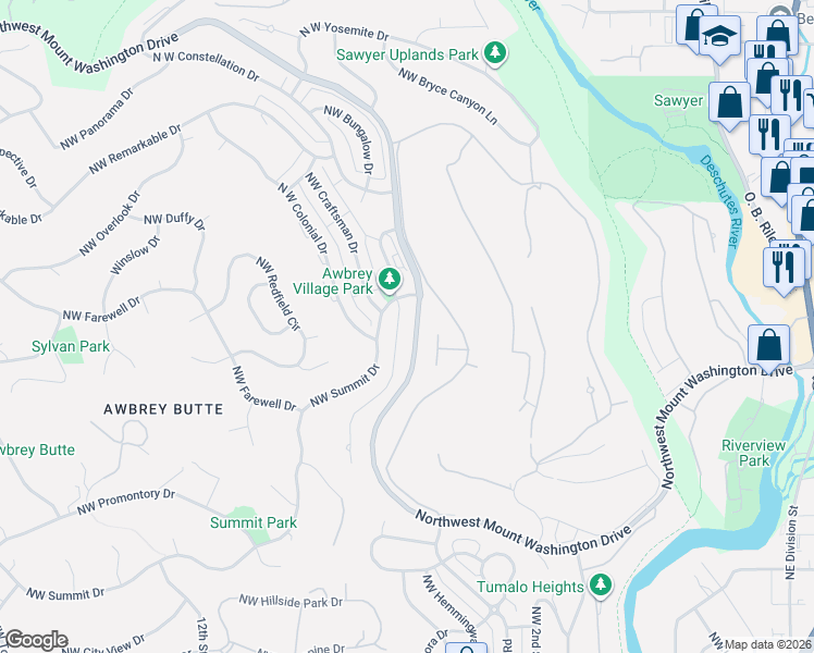 map of restaurants, bars, coffee shops, grocery stores, and more near 2985 Northwest Lucus Court in Bend