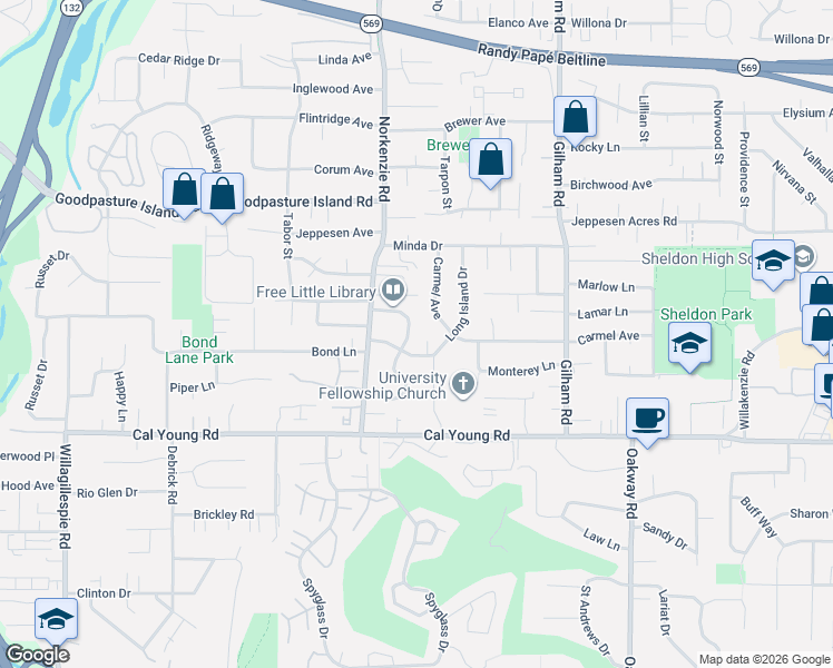 map of restaurants, bars, coffee shops, grocery stores, and more near 1629 Larkspur Loop in Eugene