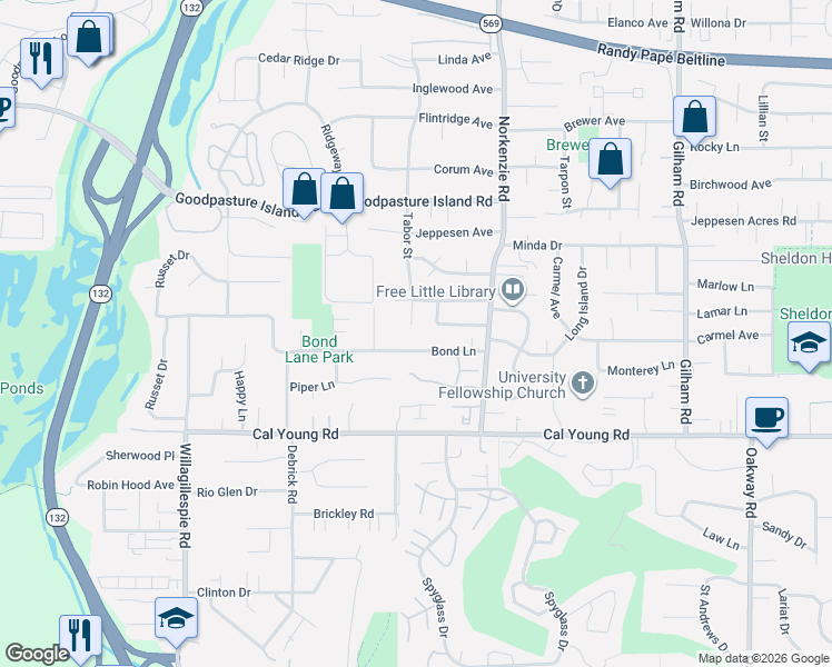 map of restaurants, bars, coffee shops, grocery stores, and more near 1715 Tabor Street in Eugene