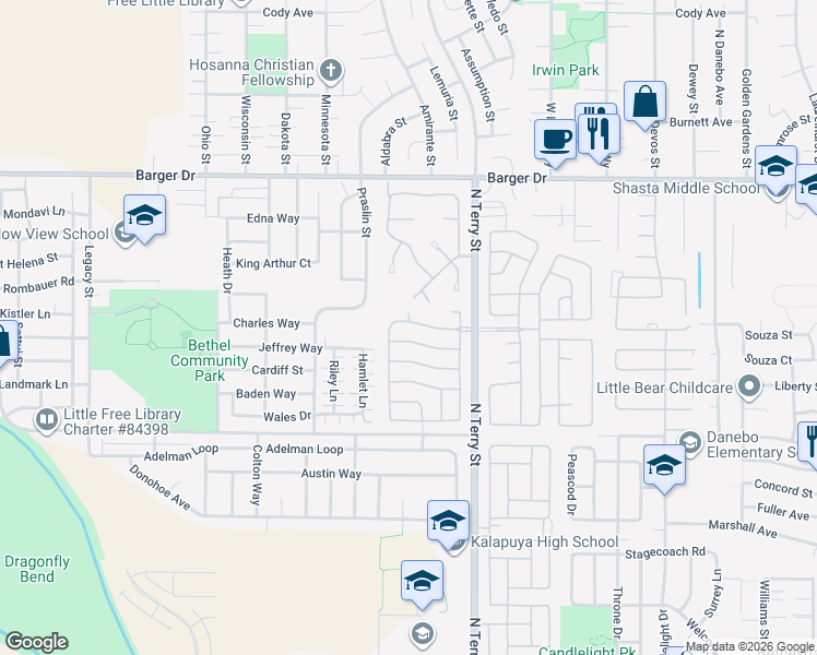 map of restaurants, bars, coffee shops, grocery stores, and more near 5268 Olympic Circle in Eugene