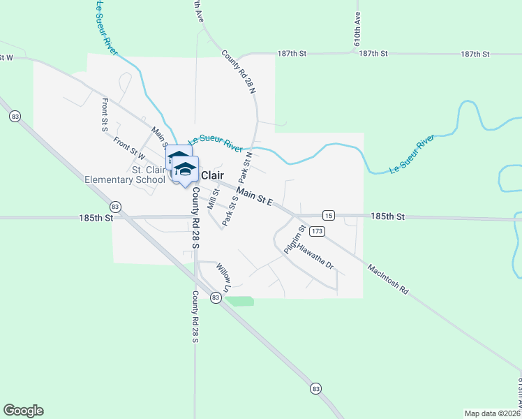 map of restaurants, bars, coffee shops, grocery stores, and more near 321 Main Street East in Saint Clair