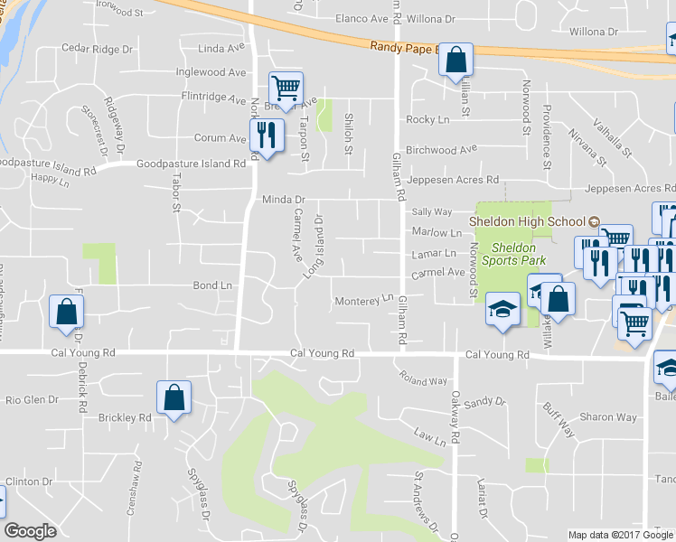 map of restaurants, bars, coffee shops, grocery stores, and more near 1909 Carmel Avenue in Eugene