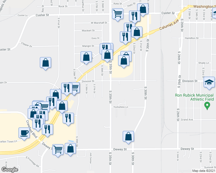 map of restaurants, bars, coffee shops, grocery stores, and more near 1514 South 35th Street in Manitowoc