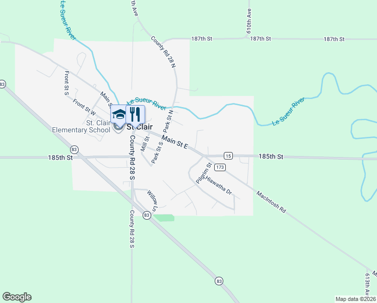 map of restaurants, bars, coffee shops, grocery stores, and more near 333 Main Street East in Saint Clair