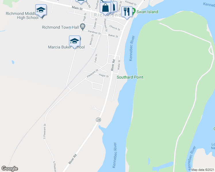 map of restaurants, bars, coffee shops, grocery stores, and more near 220 Front Street in Richmond