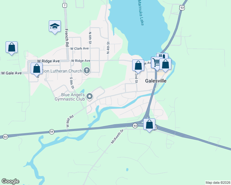 map of restaurants, bars, coffee shops, grocery stores, and more near 20148 West Mill Road in Galesville