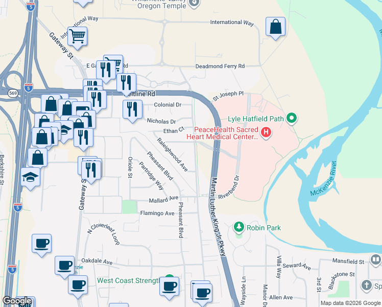 map of restaurants, bars, coffee shops, grocery stores, and more near 3270 Game Farm Road in Springfield