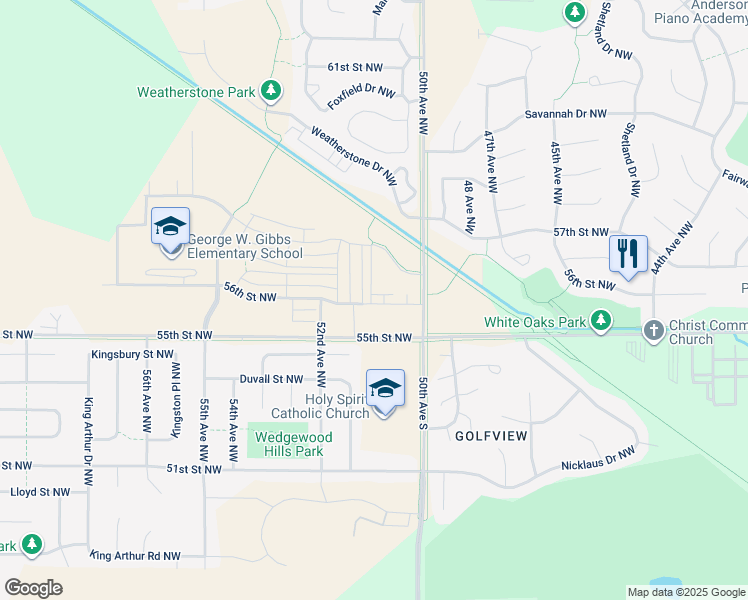 map of restaurants, bars, coffee shops, grocery stores, and more near 5081 56th Street Northwest in Rochester