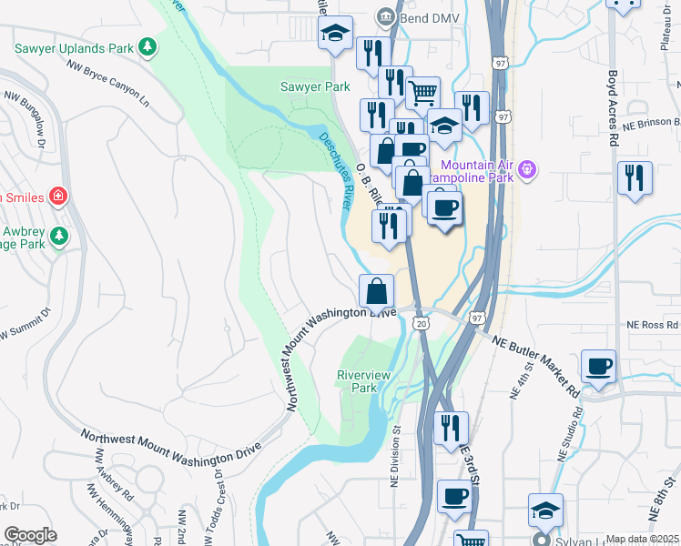 map of restaurants, bars, coffee shops, grocery stores, and more near 3094 Northwest Canyon Springs Place in Bend