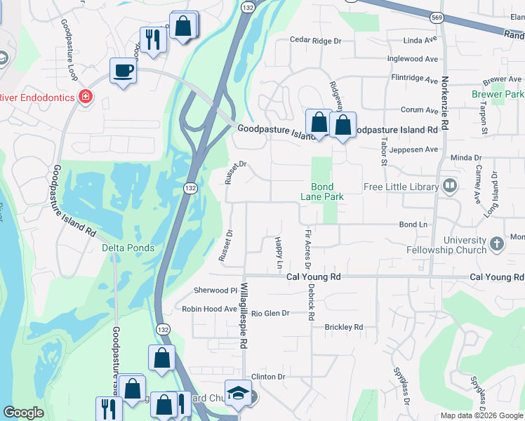 map of restaurants, bars, coffee shops, grocery stores, and more near 1072 Fir Acres Drive in Eugene