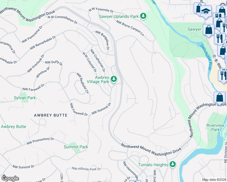 map of restaurants, bars, coffee shops, grocery stores, and more near 2985 Northwest Lucus Court in Bend