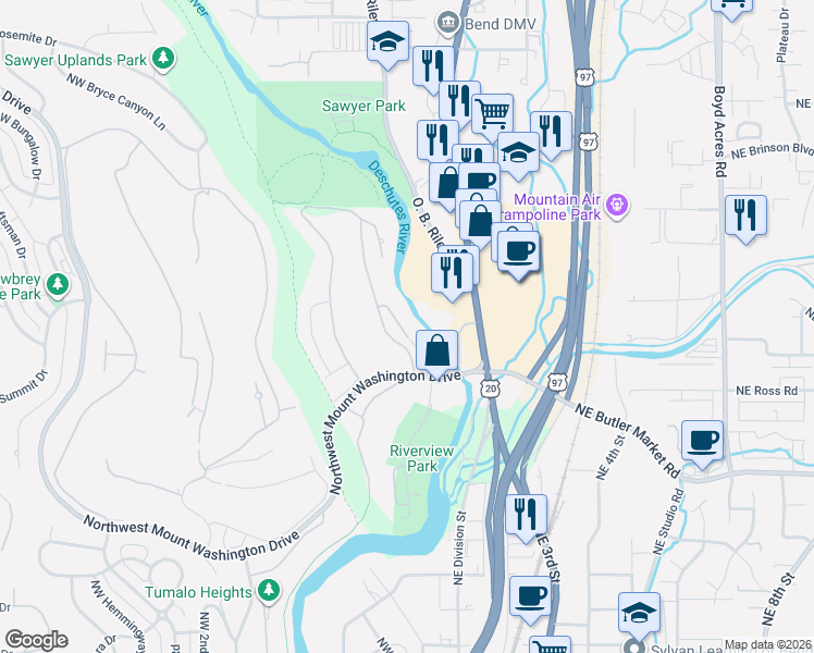 map of restaurants, bars, coffee shops, grocery stores, and more near 3094 Northwest Canyon Springs Place in Bend