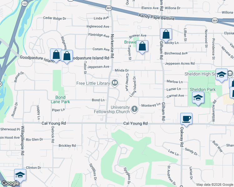map of restaurants, bars, coffee shops, grocery stores, and more near 1629 Larkspur Loop in Eugene