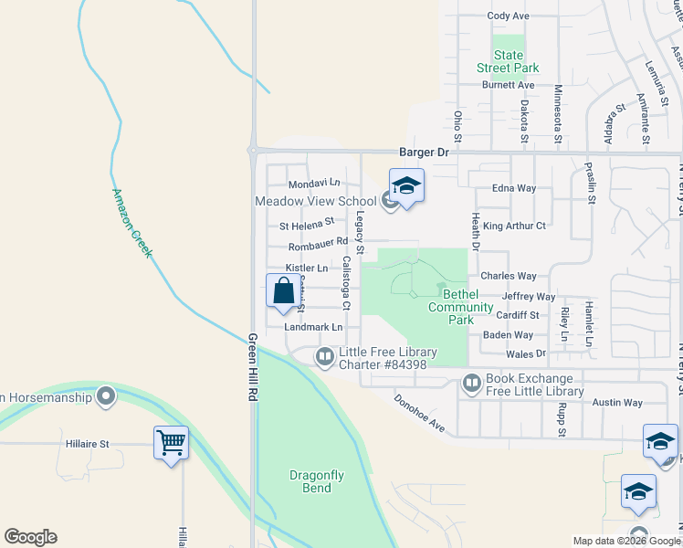 map of restaurants, bars, coffee shops, grocery stores, and more near 5910 Kistler Lane in Eugene