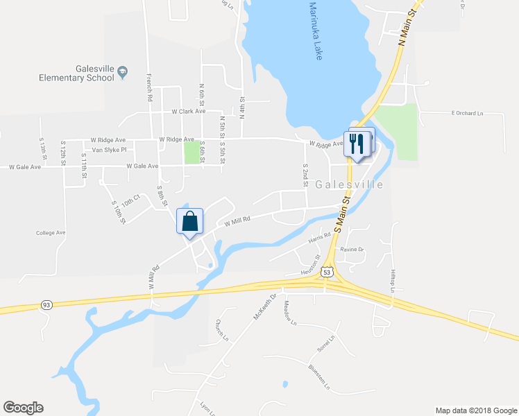 map of restaurants, bars, coffee shops, grocery stores, and more near 20148 West Mill Road in Galesville