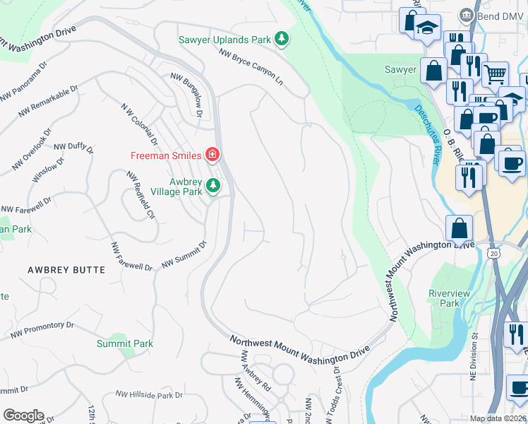 map of restaurants, bars, coffee shops, grocery stores, and more near 2964 Northwest Fairway Heights Drive in Bend