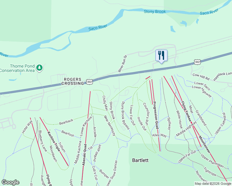 map of restaurants, bars, coffee shops, grocery stores, and more near 29 Mountainside at Attitash Road in Bartlett