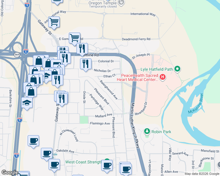 map of restaurants, bars, coffee shops, grocery stores, and more near 3275 Raleighwood Avenue in Springfield
