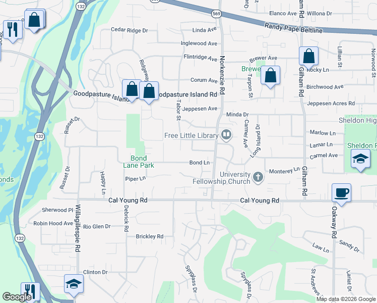 map of restaurants, bars, coffee shops, grocery stores, and more near 1715 Tabor Street in Eugene
