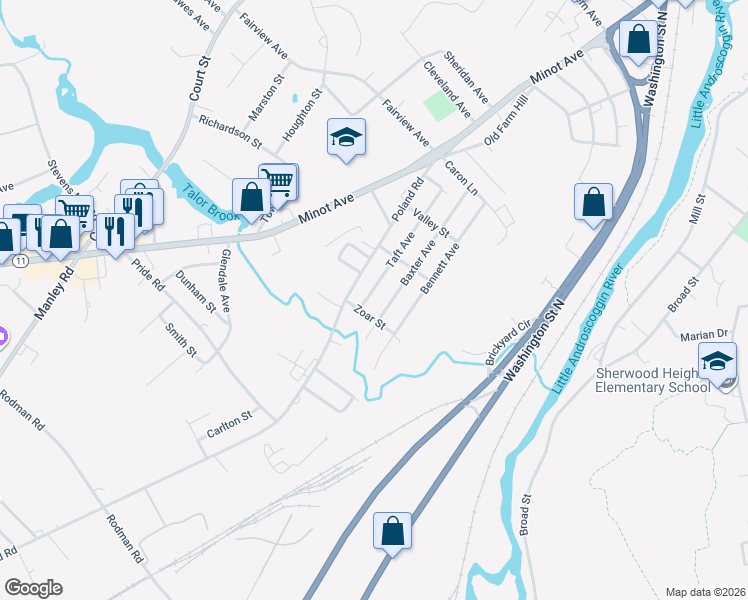 map of restaurants, bars, coffee shops, grocery stores, and more near 116 Taft Avenue in Auburn