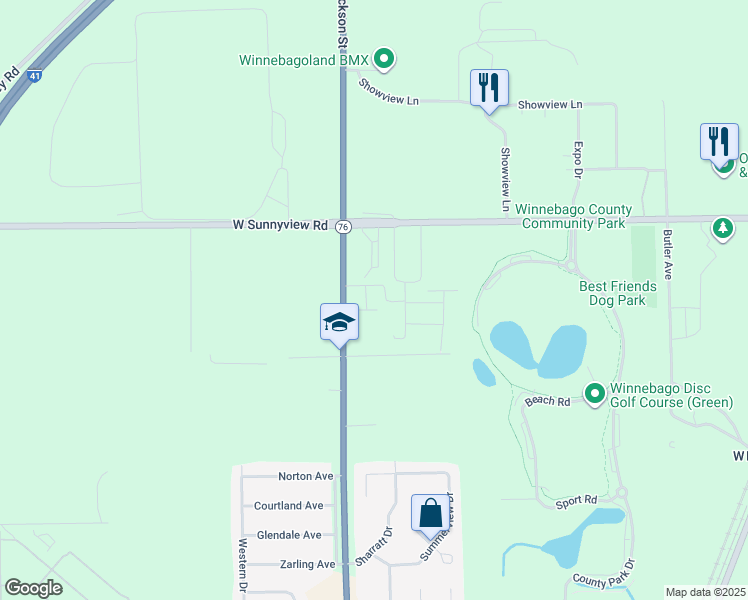 map of restaurants, bars, coffee shops, grocery stores, and more near 4415 Soda Creek Road in Oshkosh