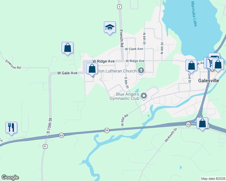 map of restaurants, bars, coffee shops, grocery stores, and more near 16620 South 10th Street in Galesville