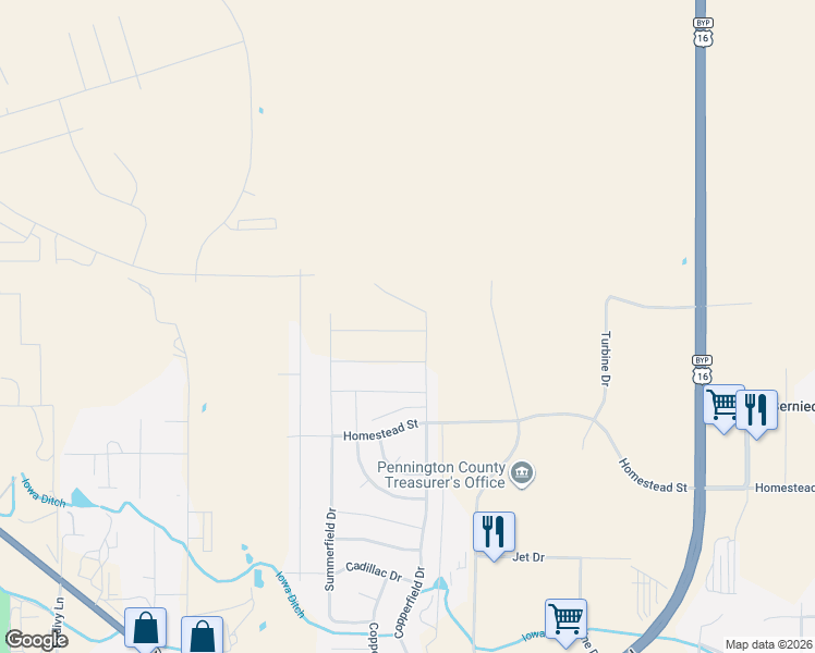 map of restaurants, bars, coffee shops, grocery stores, and more near 333 Concourse Drive in Rapid City
