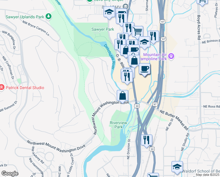 map of restaurants, bars, coffee shops, grocery stores, and more near 3063 Northwest Canyon Springs Place in Bend
