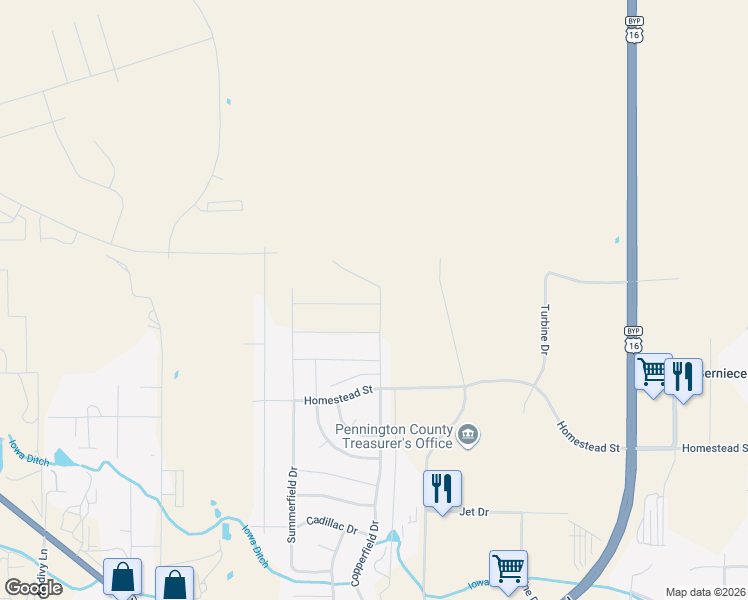 map of restaurants, bars, coffee shops, grocery stores, and more near 333 Concourse Drive in Rapid City