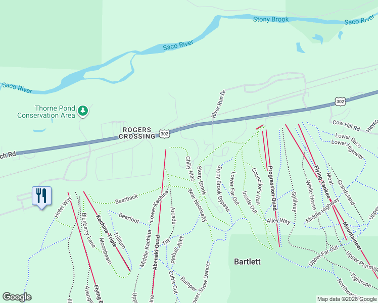 map of restaurants, bars, coffee shops, grocery stores, and more near 29 Mountainside at Attitash Road in Bartlett