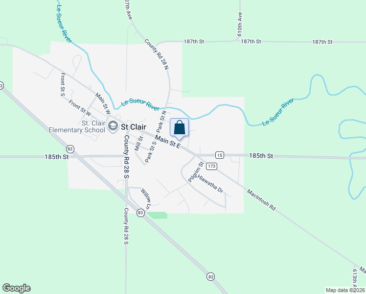 map of restaurants, bars, coffee shops, grocery stores, and more near 333 Main Street East in Saint Clair