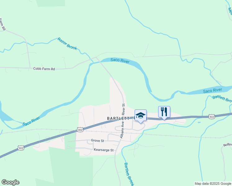 map of restaurants, bars, coffee shops, grocery stores, and more near 39 River Street in Bartlett