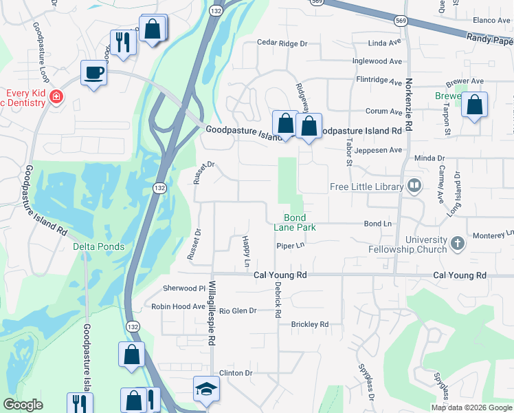 map of restaurants, bars, coffee shops, grocery stores, and more near 1144 Fir Acres Drive in Eugene