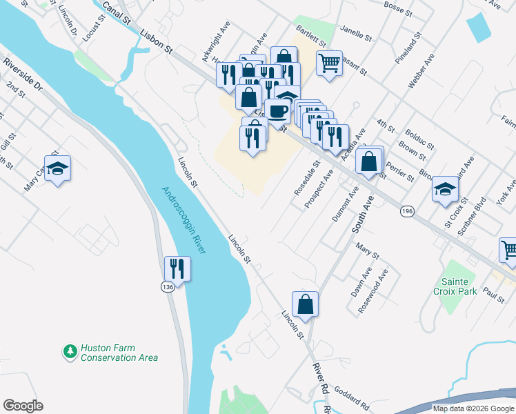 map of restaurants, bars, coffee shops, grocery stores, and more near 48 Summit Avenue in Lewiston